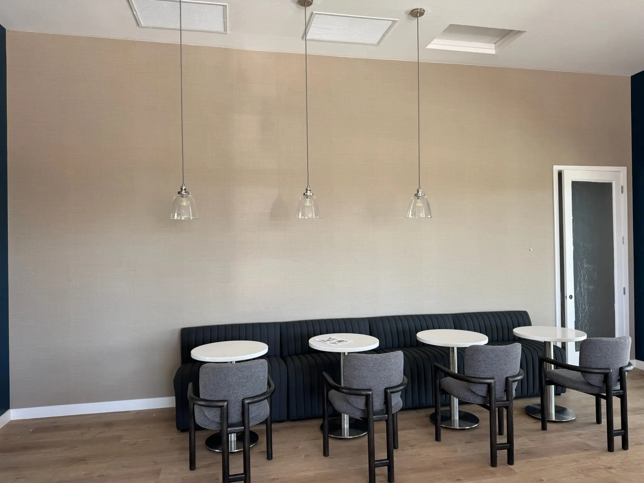 Wallcovering in a bright commercial-style interior