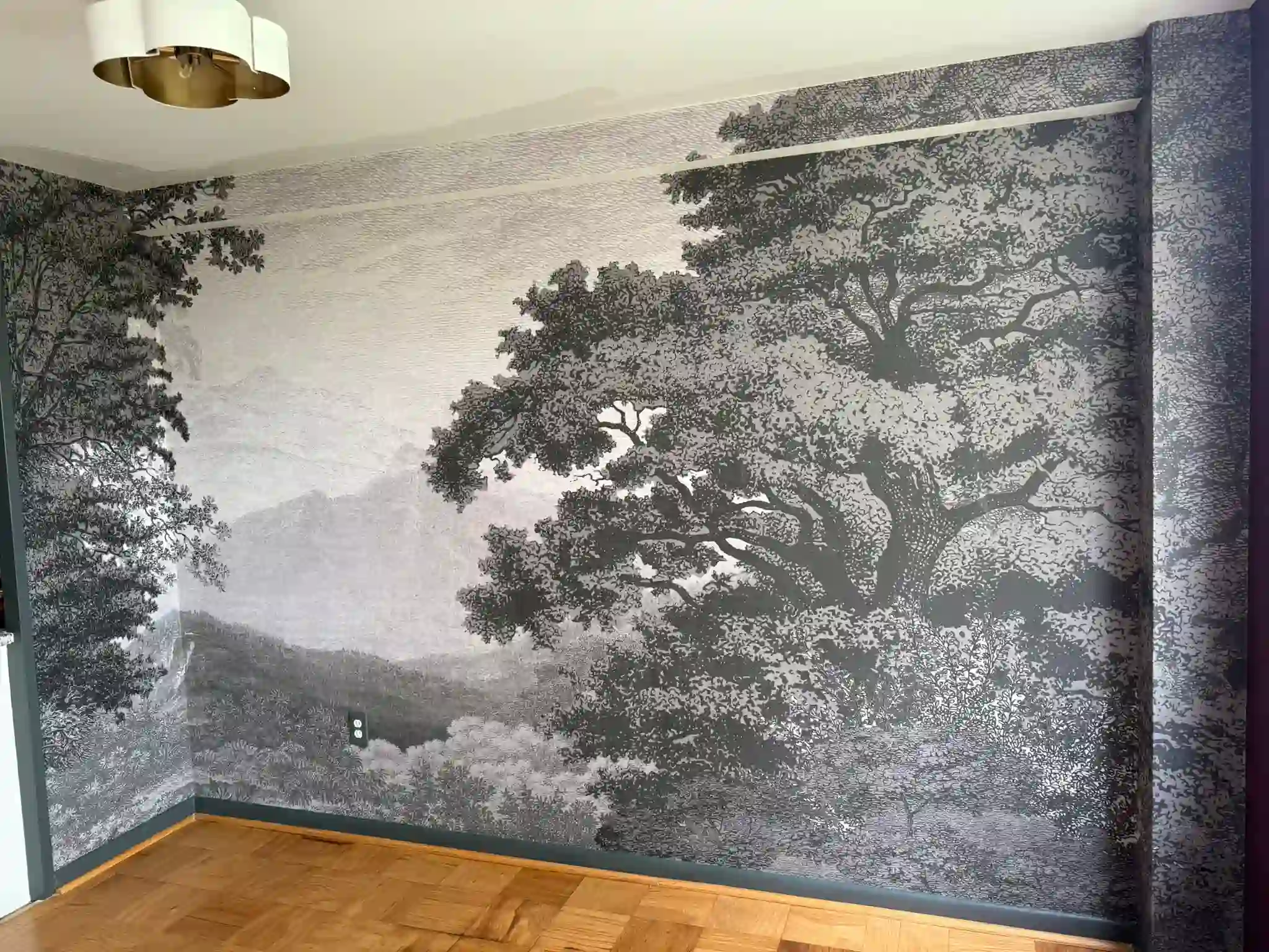 Decorative wall mural in a refined interior